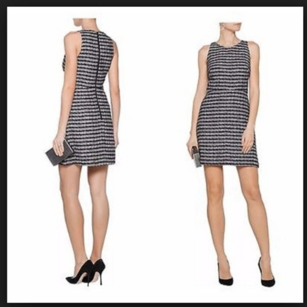 Milly Black White Checkered Tweed Metallic Sleeveless‎ Shift Dress Size 10
